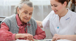 caregiver with elderly female client